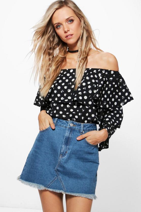 Scarlet Spot Woven Ruffle Off The Shoulder Top